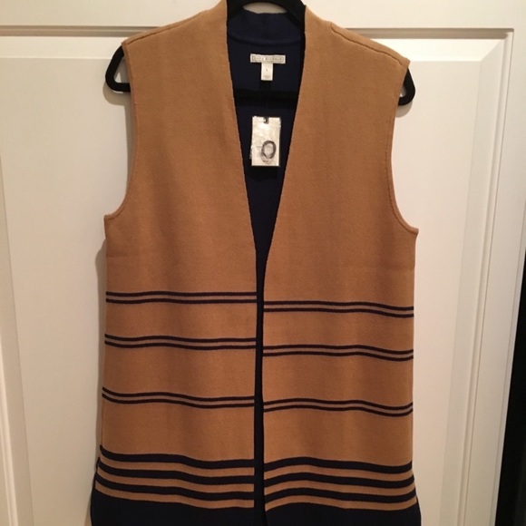 Dana Buchman Navy & Camel Long Vest - Picture 1 of 2